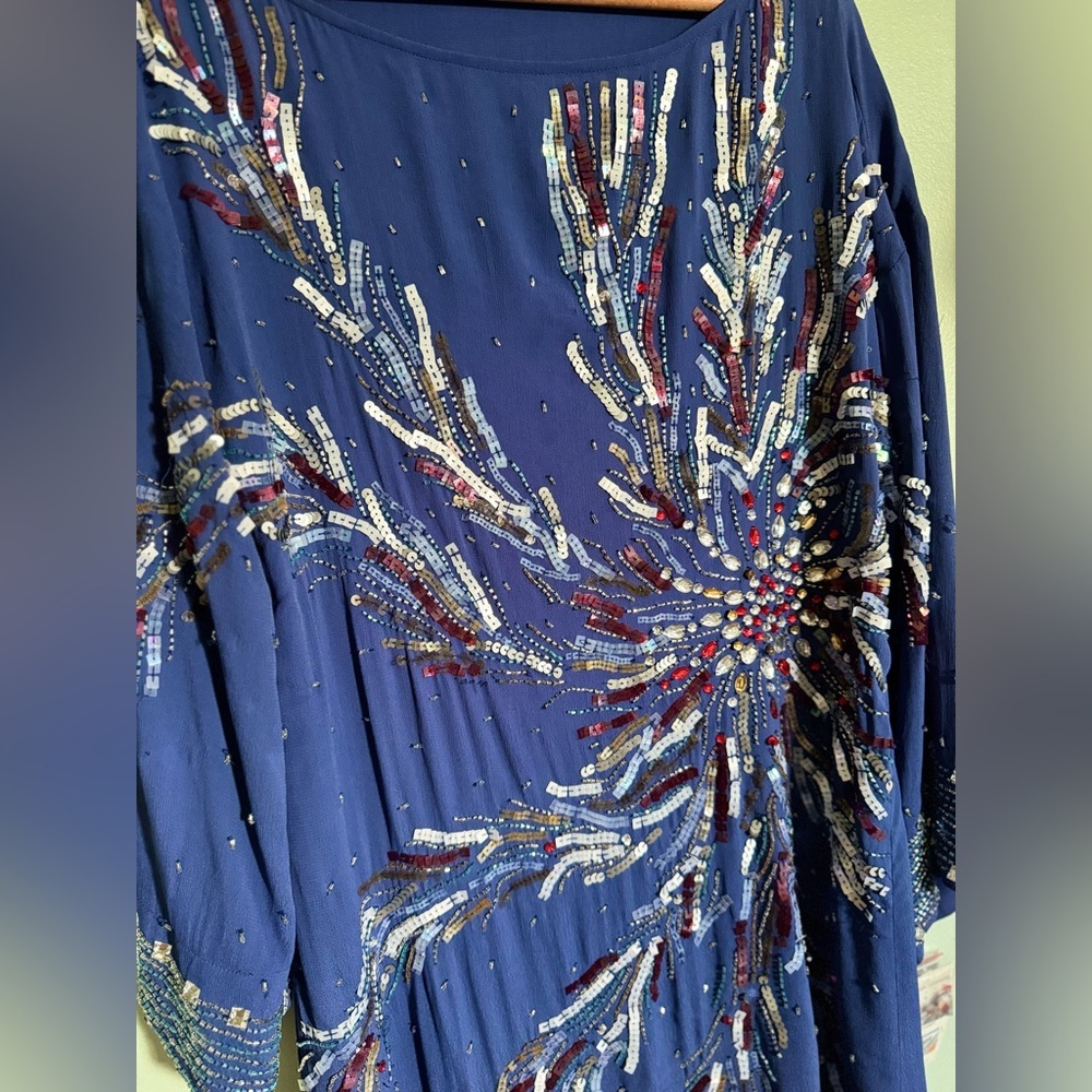 Zara Embellished Blue Dress with Sequin Design - Picture 8 of 10